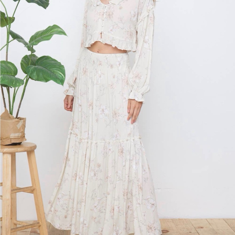 Floral Cream Maxi Skirt and Crop Top Set
